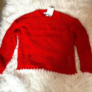 Zara red knit crochet sweater